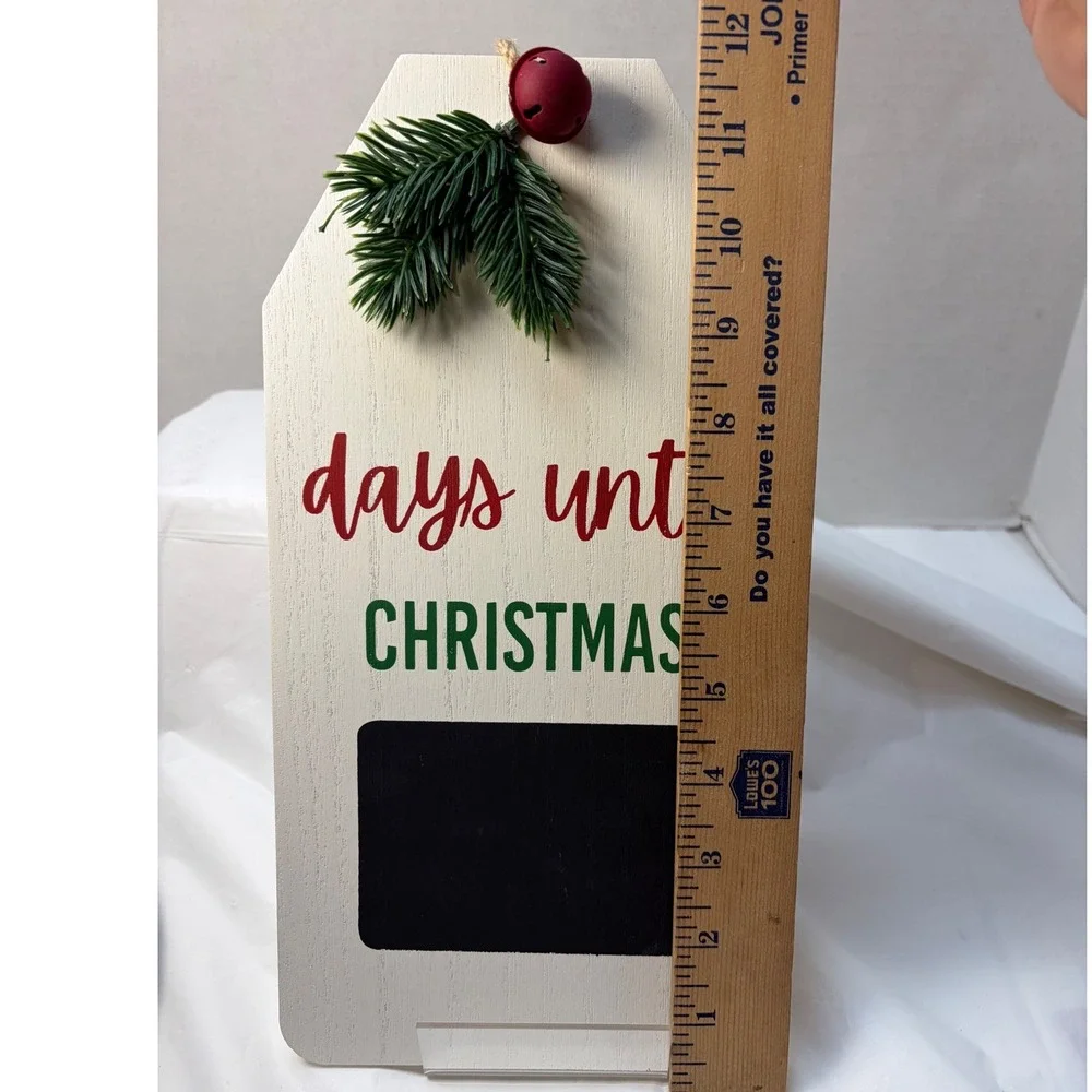 Christmas Countdown Chalkboard Sign White Wood Tag Jingle Bell Wall Decor 12in